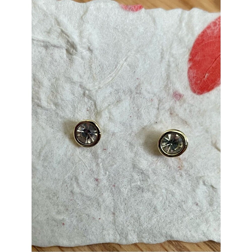Gold-Trim Clear Crystal Stud Earrings - Women Jewelry